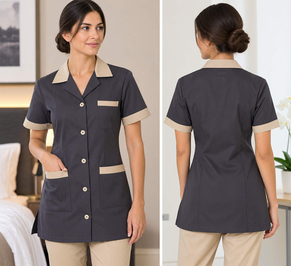 Blouse de Travail Femme à Manches Courtes en Polycoton
