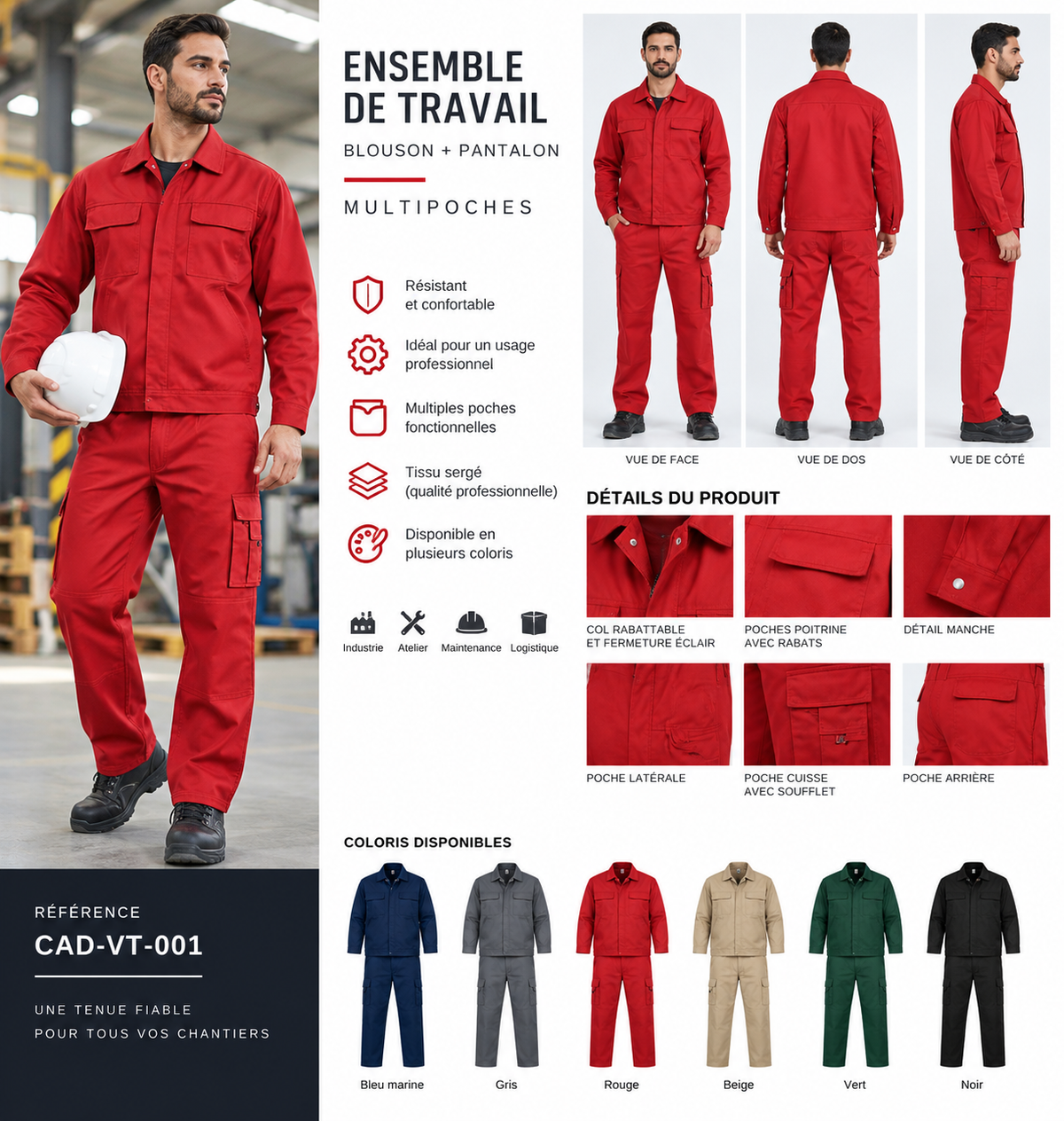 Ensemble Blouson et Pantalon de Travail Multipoches