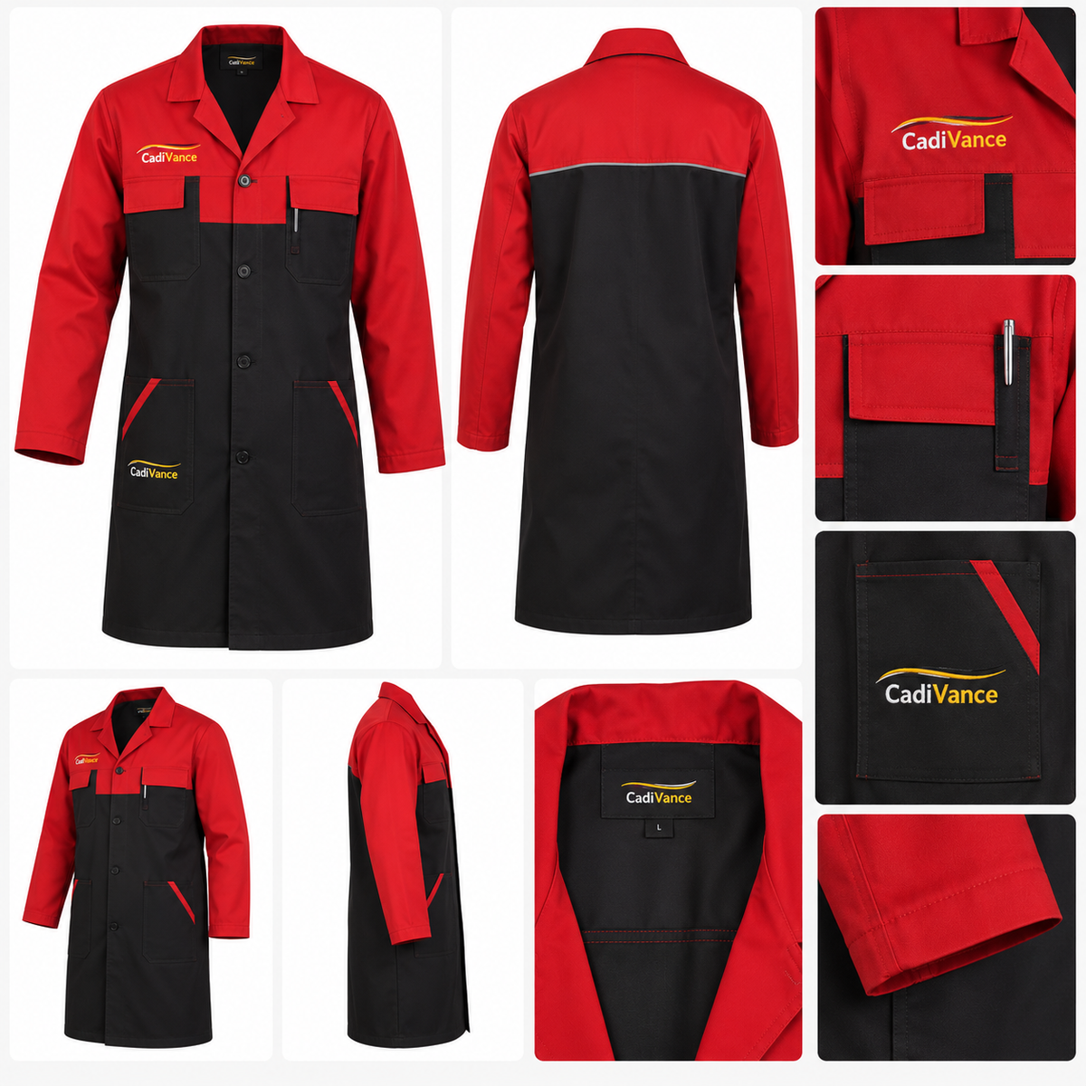 Blouse de Travail Professionnelle Rouge et Noire Multipoches
