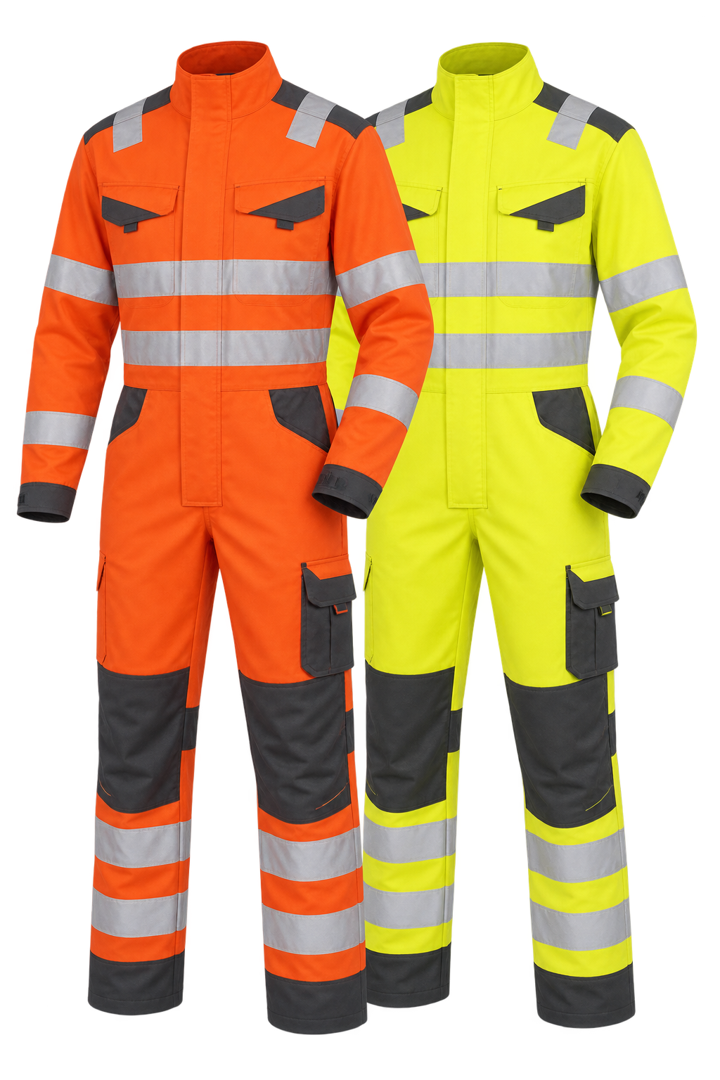 Combinaison haute visibilité jaune fluorescent avec bandes réfléchissantes et poches multipoches