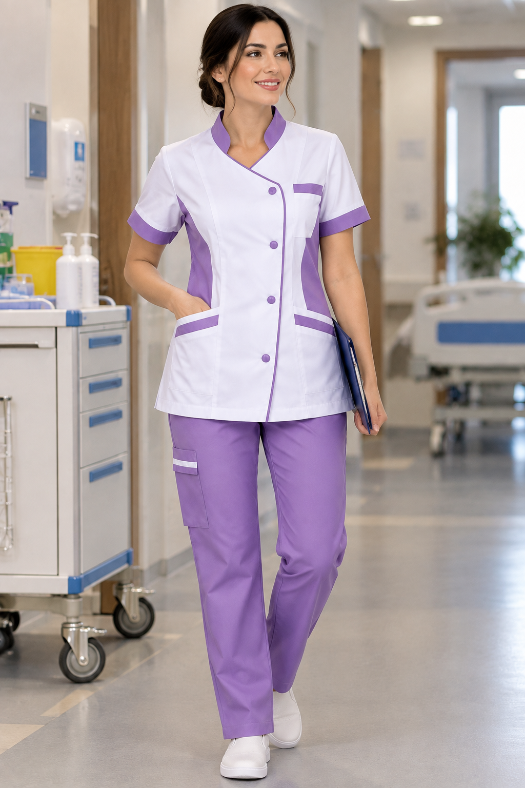 Ensemble Médical Femme Blanc et Violet – Blouse et Pantalon