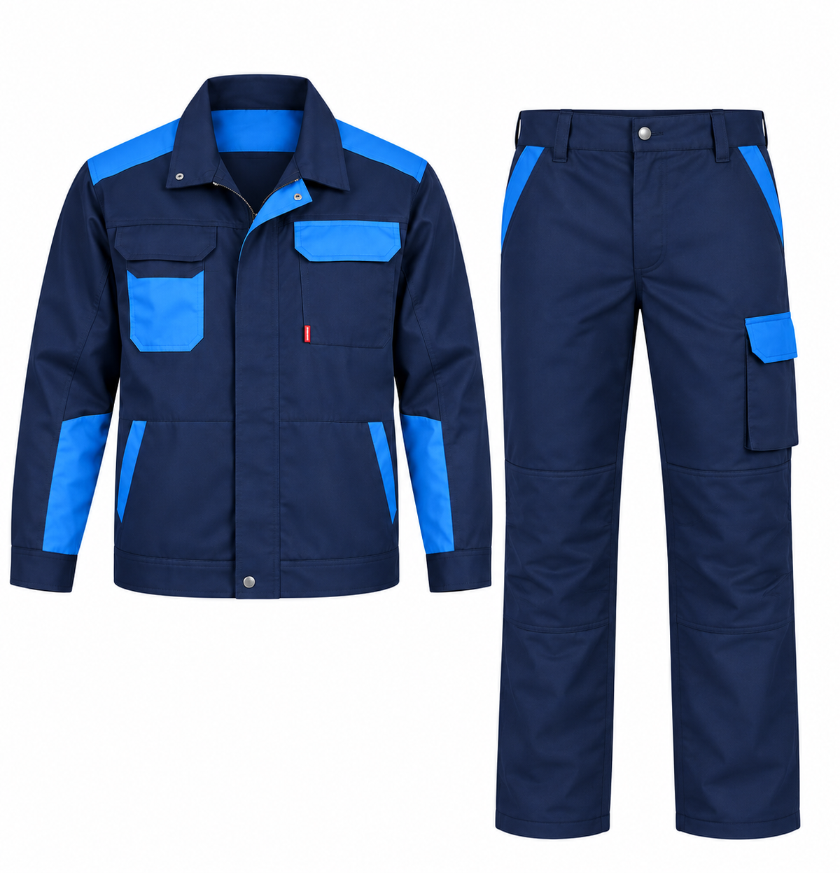 Ensemble de Travail Homme Veste et Pantalon Multipoches Bleu Marine et Bleu