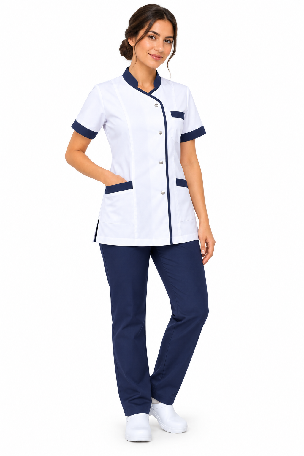 Ensemble de Travail Femme Blouse et Pantalon Blanc et Marine