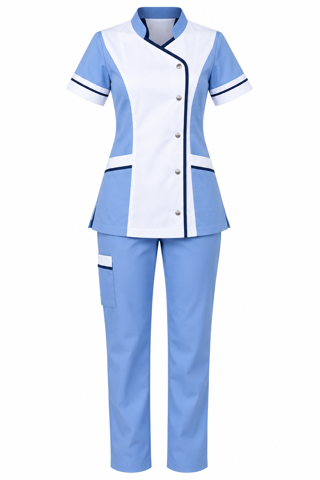 Ensemble de Travail Femme Blanc et Bleu Ciel avec Pantalon