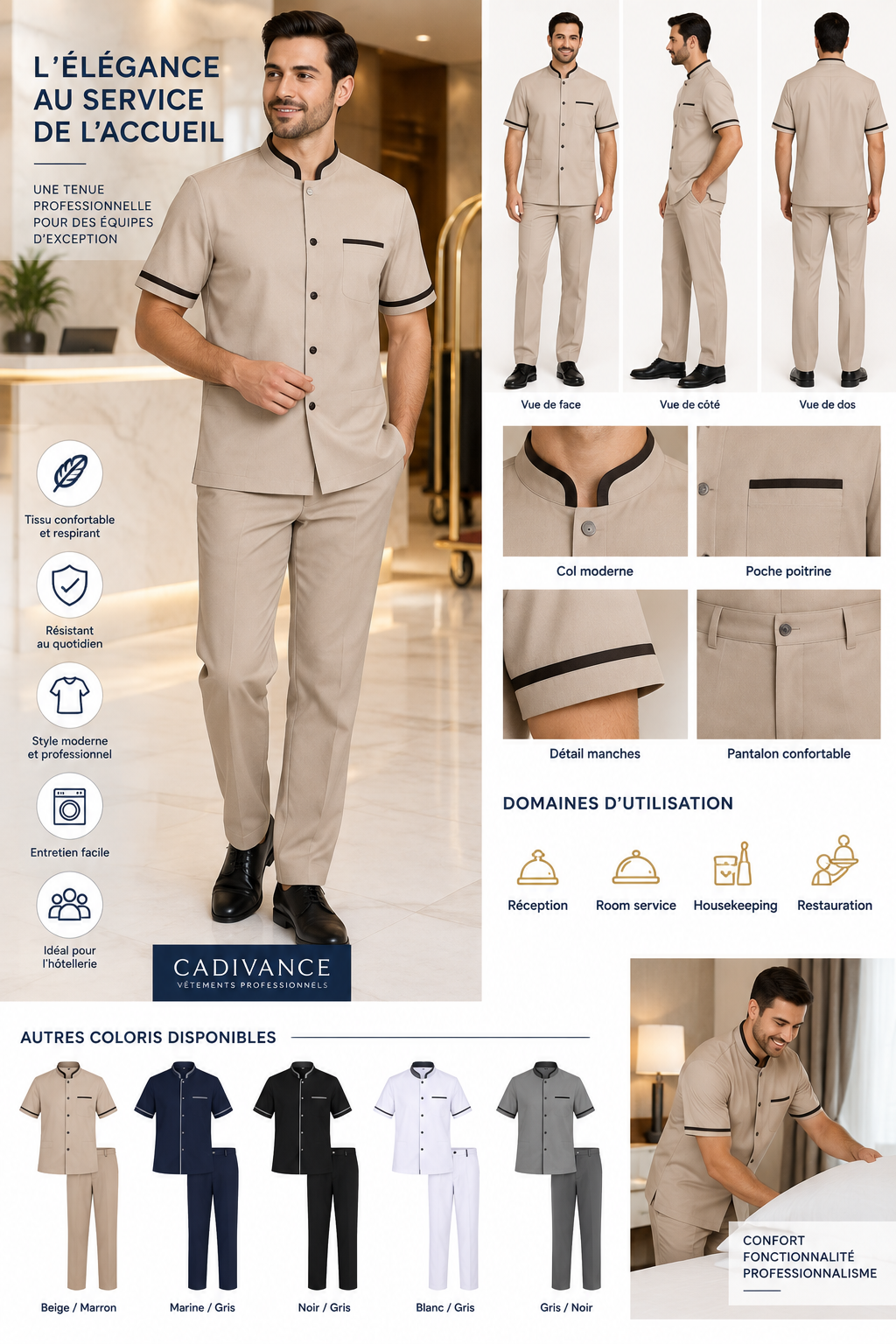 Ensemble Professionnel Homme pour Accueil et Service – Beige