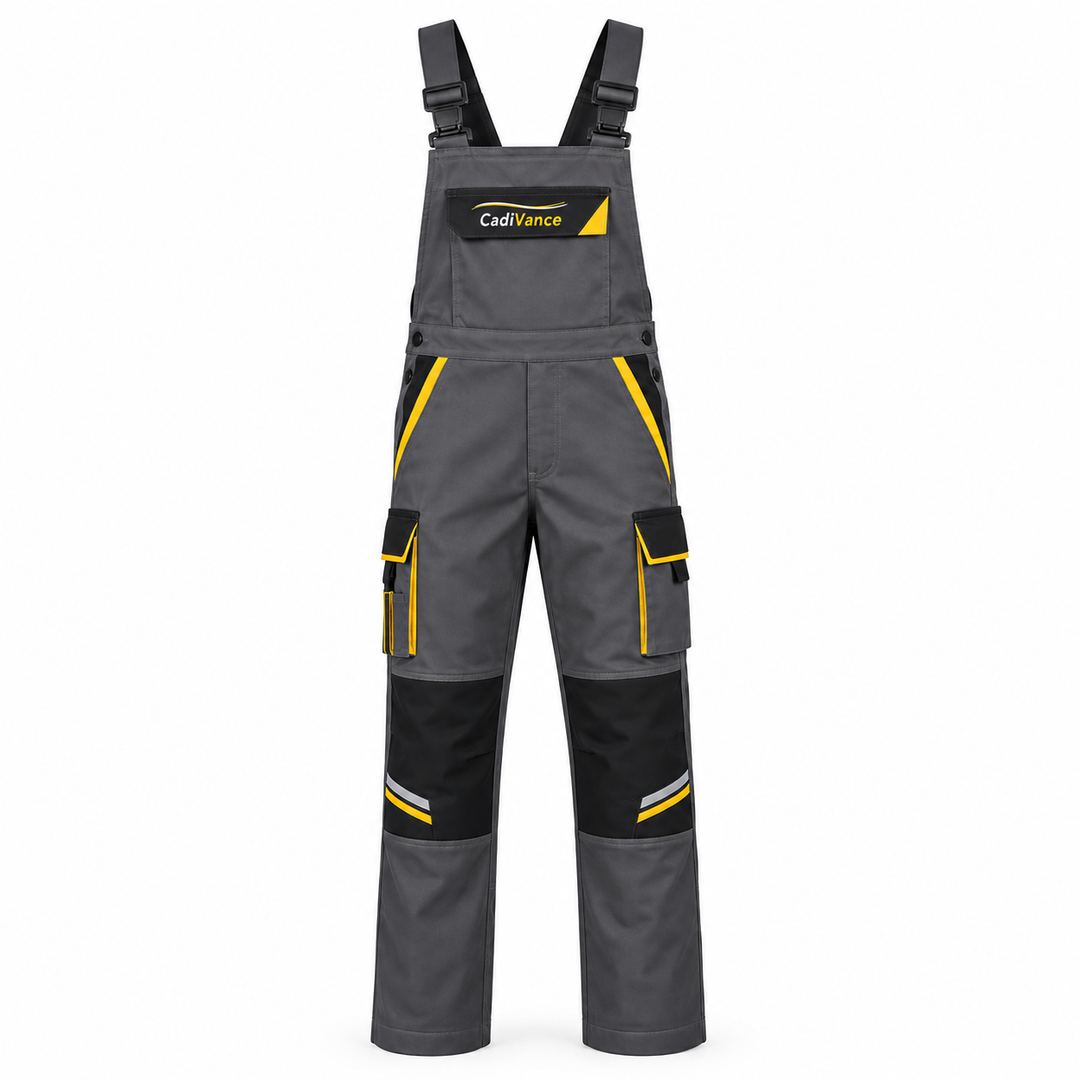 Salopette de Travail Multipoches – Gris / Noir / Jaune